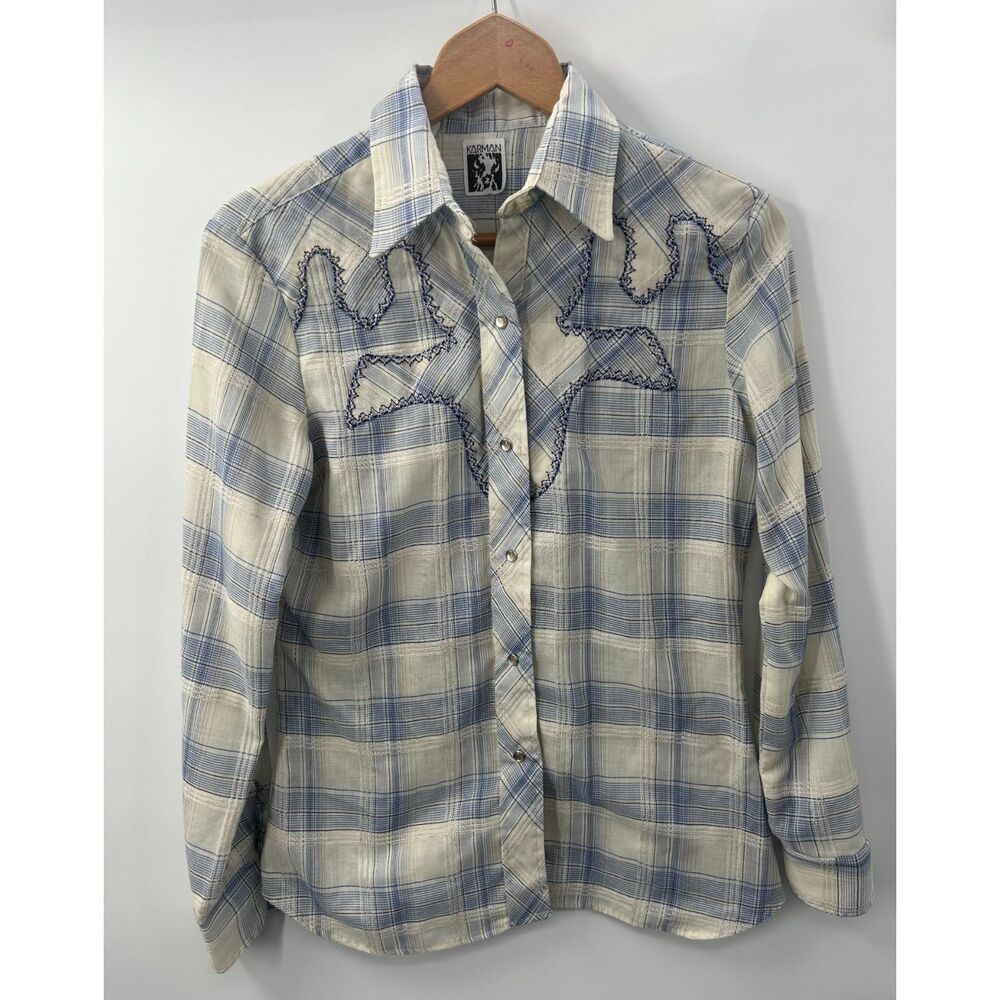 Vintage Karman Women's Western Shirt Plaid Pearl Snap Cowgirl Size 12 34